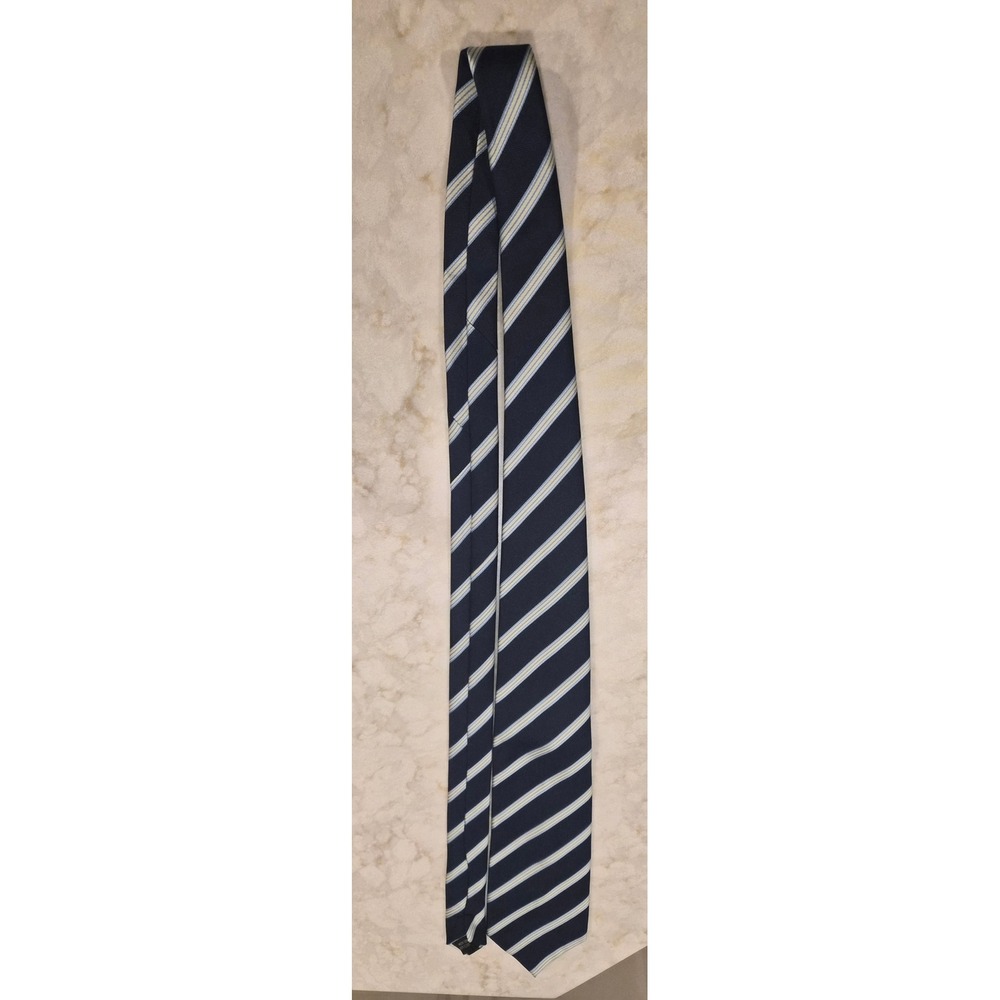 Laurant Bennet Milano Mens Tie Navy Blue Beige Striped Micro Fiber Polyester
